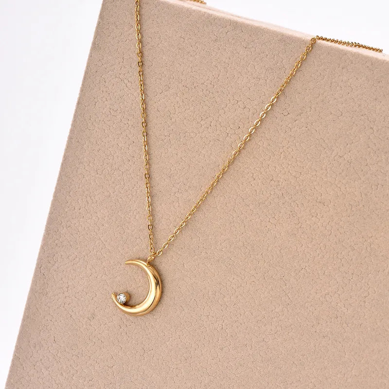 Minimal Gold moon Pendant Necklace for women