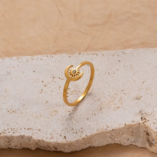 Moon and Sun Ring 18k Gold plated for girls