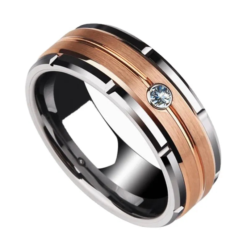 Rose Gold and Silver Ring with Cubic Zircon Stone for men and women